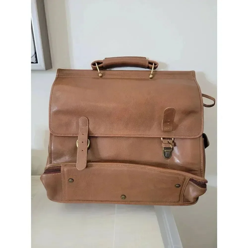 Hidesign By Scully H293 Flap Over Laptop Briefcase Brown NWT